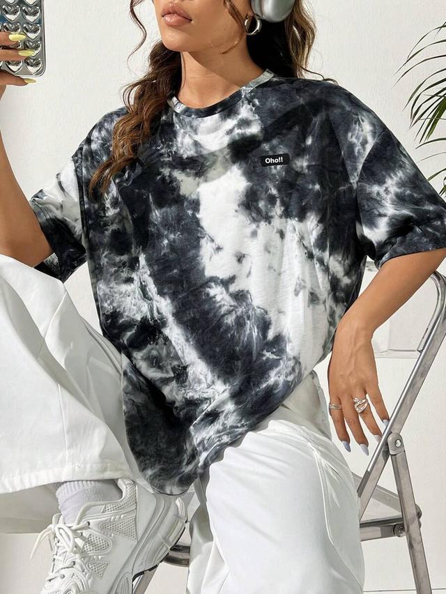 tie-dye patchwork round neck knitted t-shirt