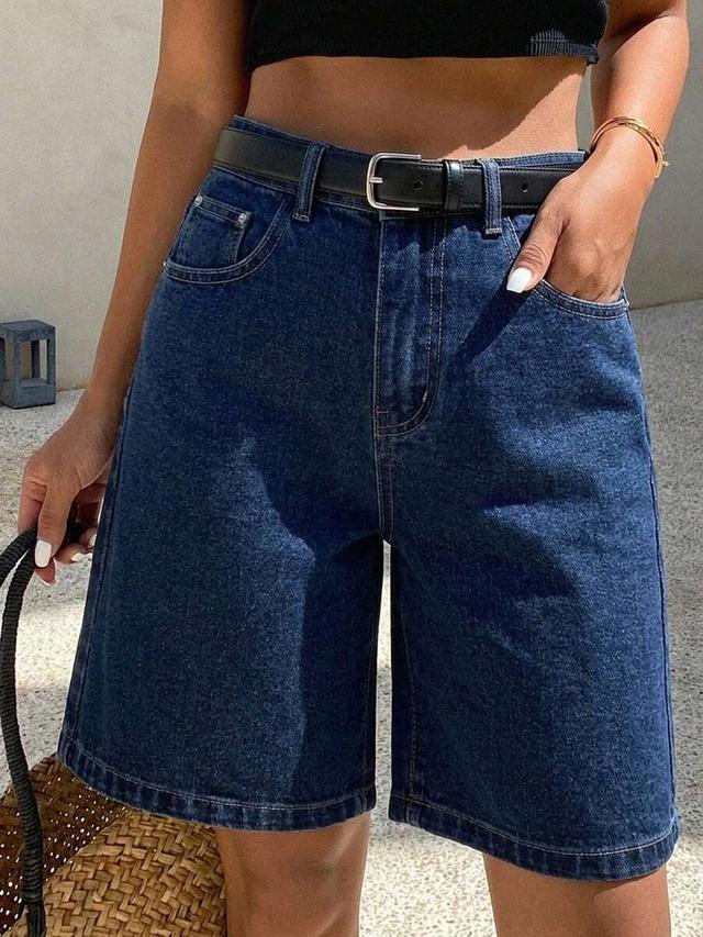 dazy women's dark wash loose denim shorts