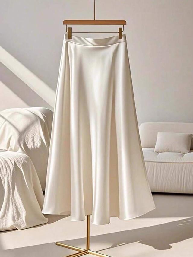 simple elegant solid color satin a-line skirt
