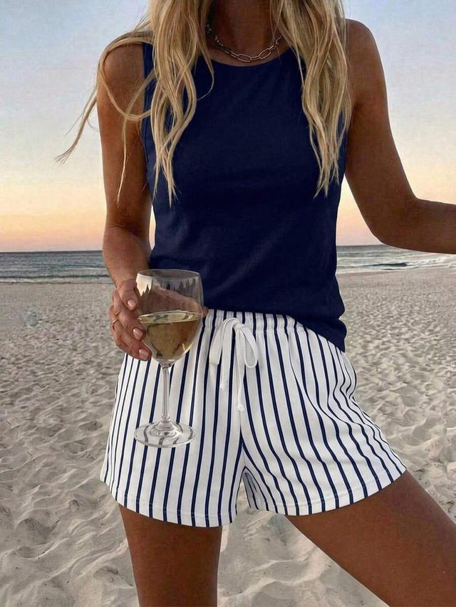 navy round neck casual tank top