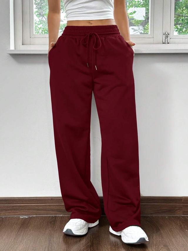 maroon drawstring wide-leg casual sweatpants