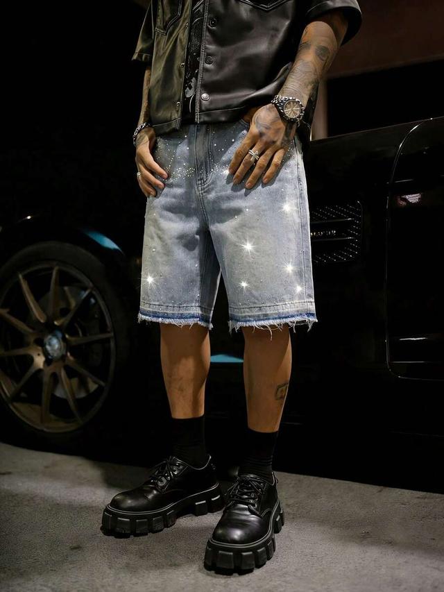 men's rhinestone washed denim bermuda shorts