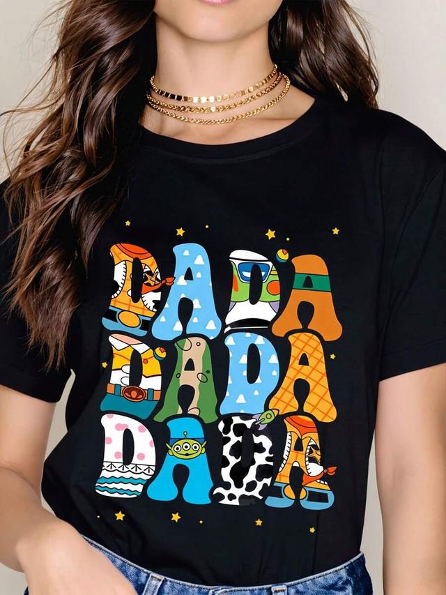 disney characters dada graphic black cotton t shirt