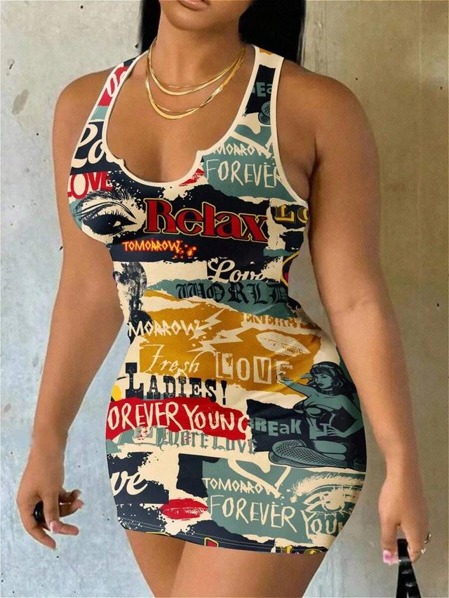beige sleeveless all-over print bodycon mini dress