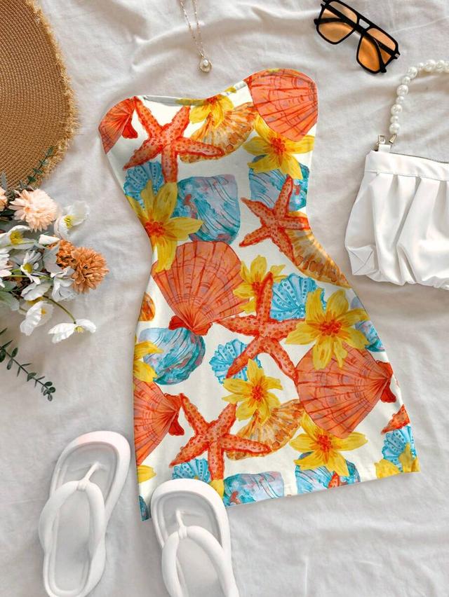 soleia white boho seashell starfish print strapless mini dress