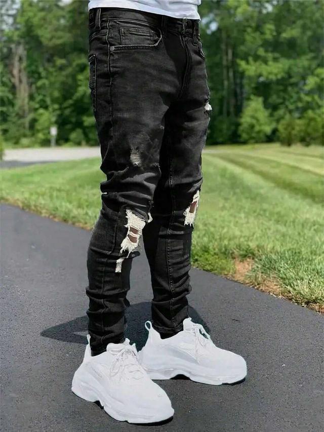 men's high street ripped grey denim jeans
