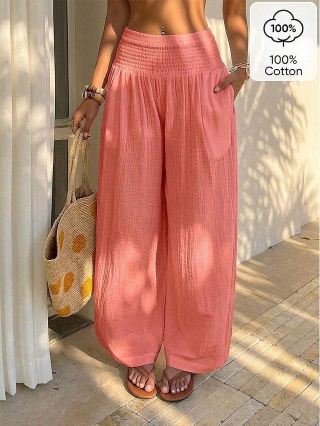 sunnyshic women's elegant pink crinkle wide-leg pants