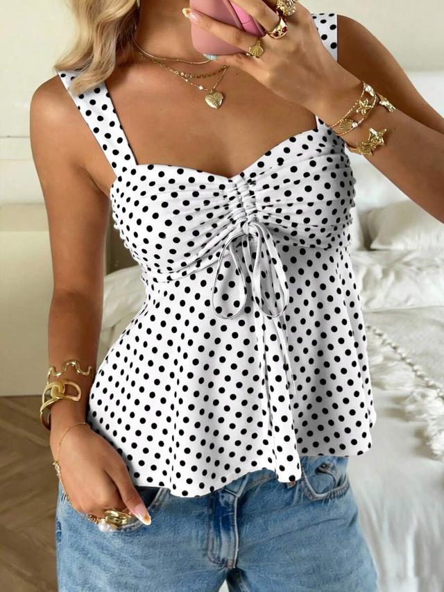 white and black polka dot camisole top