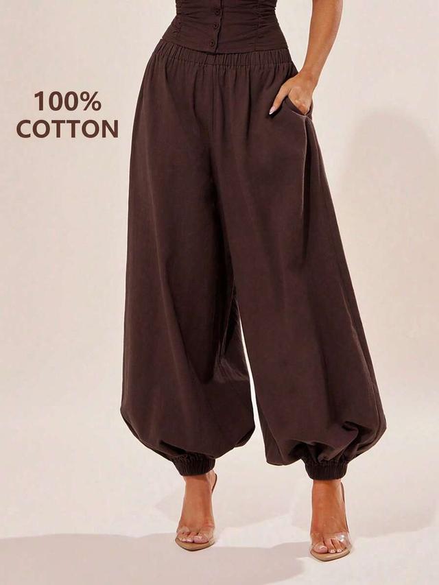 radiana brown cotton boho harem pants with pockets