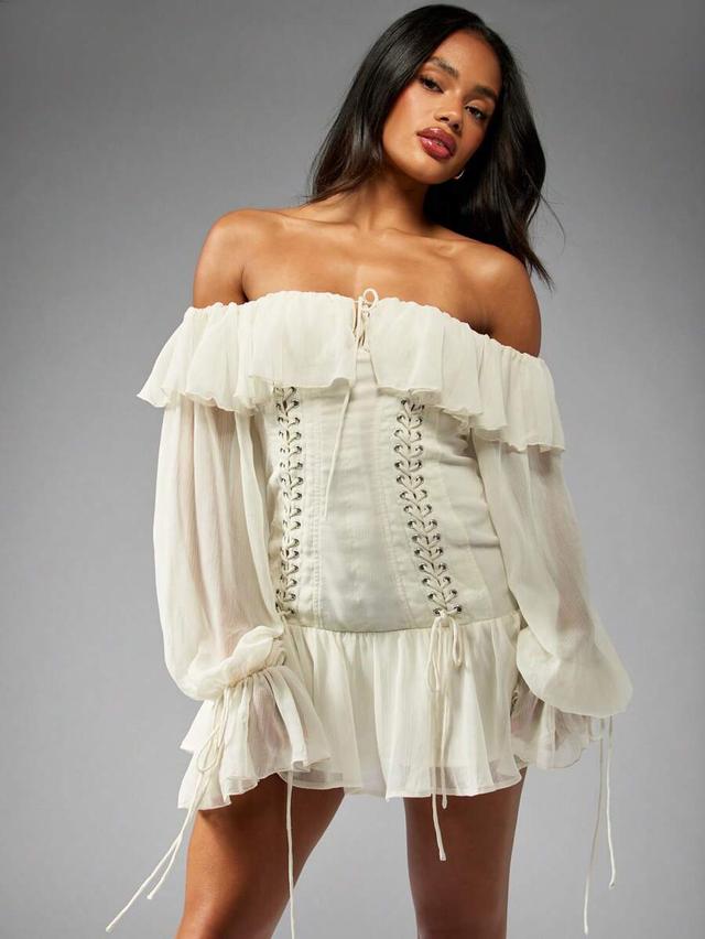 ruffle off shoulder long sleeve corset mini dress