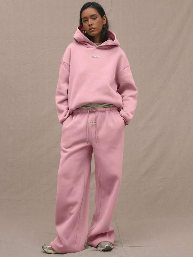 pink drawstring waist wide leg sweatpants