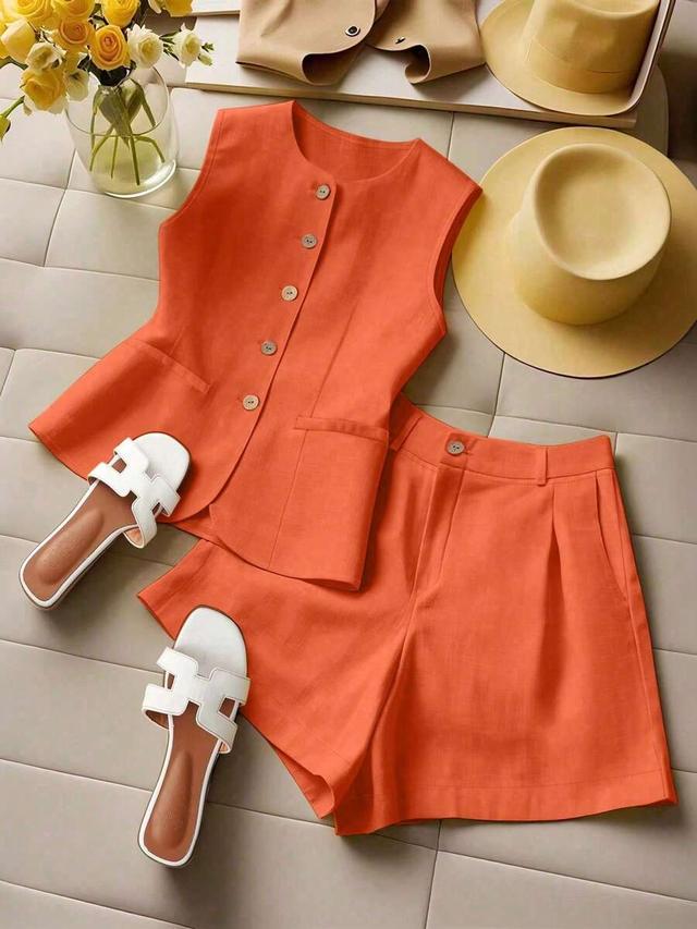 orange sleeveless open front vacation coord set