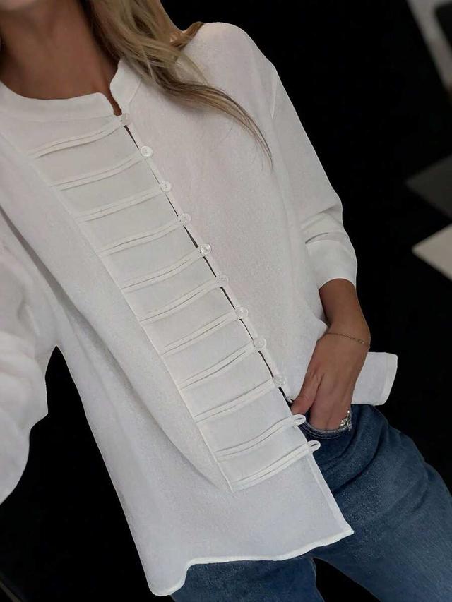 elegant white solid color front button casual shirt