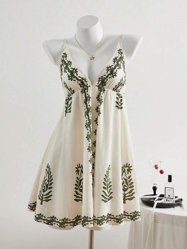 elamini summer holiday retro print waist defined cami dress