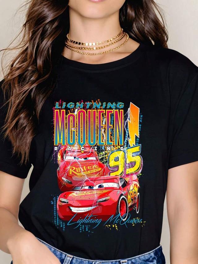 lightning mcqueen graphic print black cotton t-shirt
