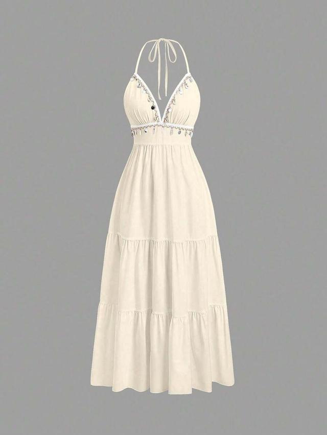 sweetra embroidery tie back hollow waist vacation casual dress