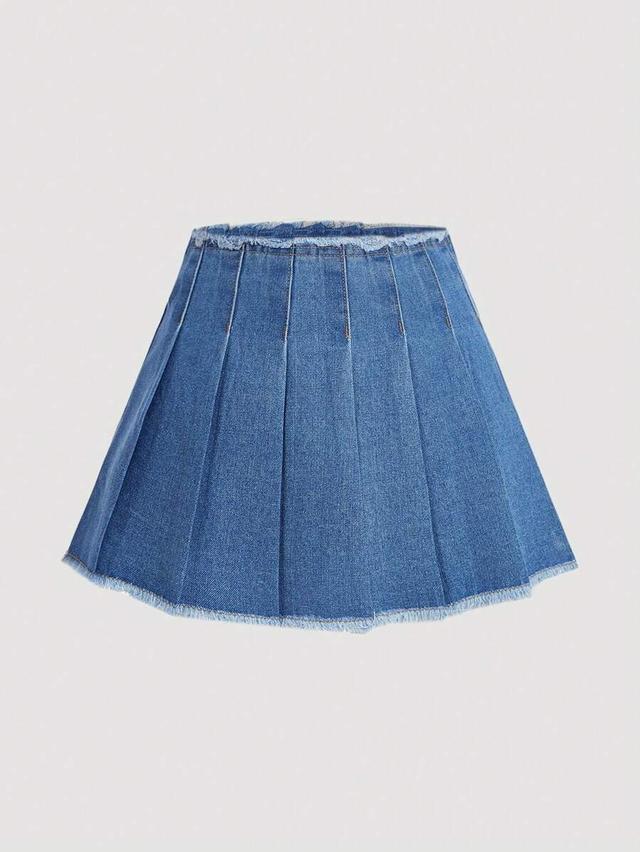 women's pleated and frayed denim skirt