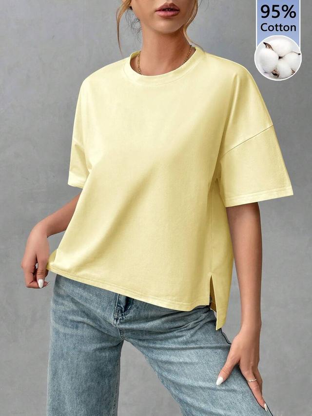 cream yellow cotton minimalist short front long back t-shirt