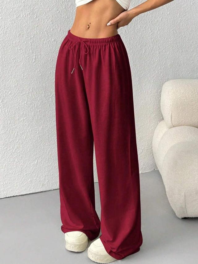 burgundy drawstring waist wide leg casual sweatpants