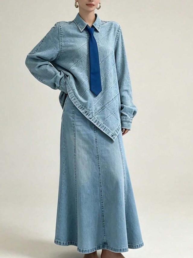 asymmetrical lapel denim shirt and skirt set
