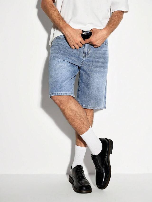 light wash vintage denim knee length shorts