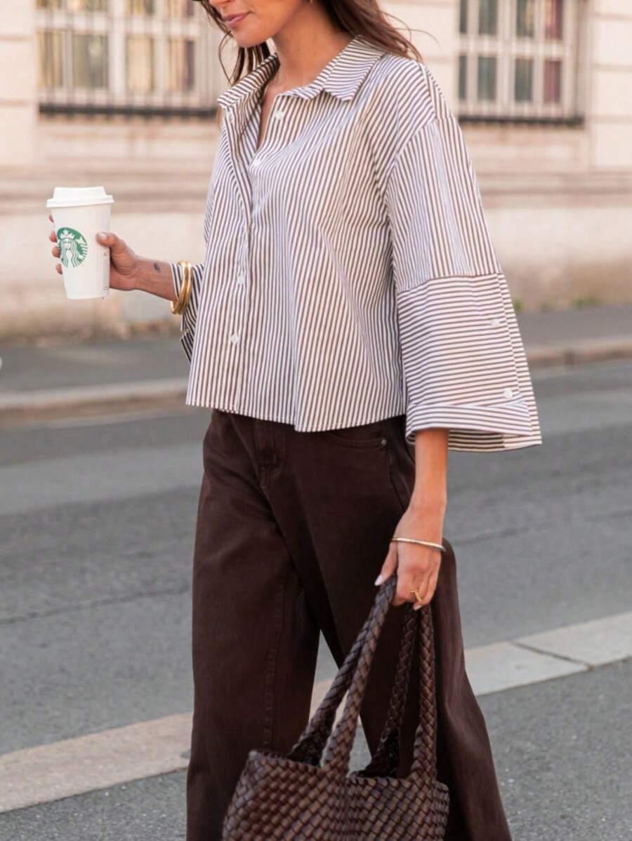 minimalist vertical striped cotton button-down shirt