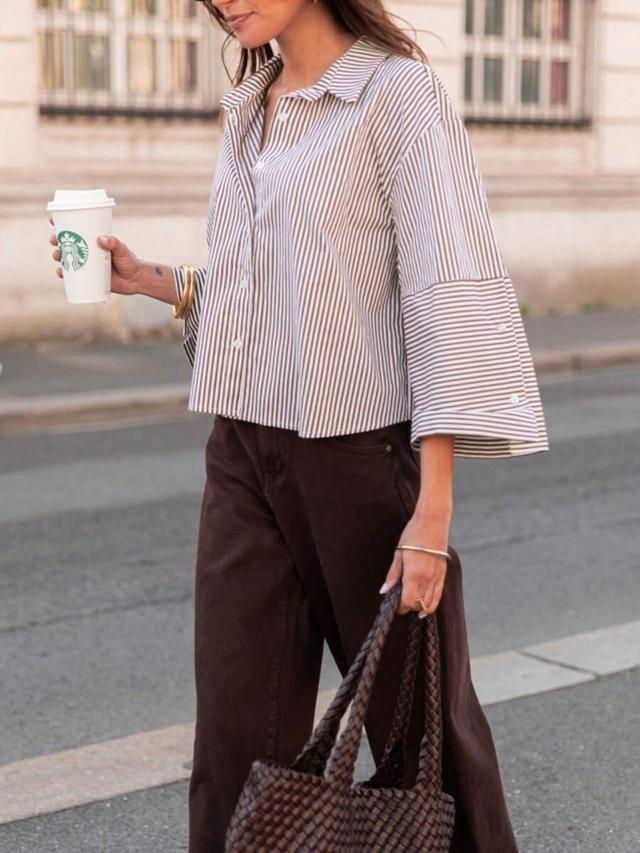 minimalist vertical striped cotton button-down shirt