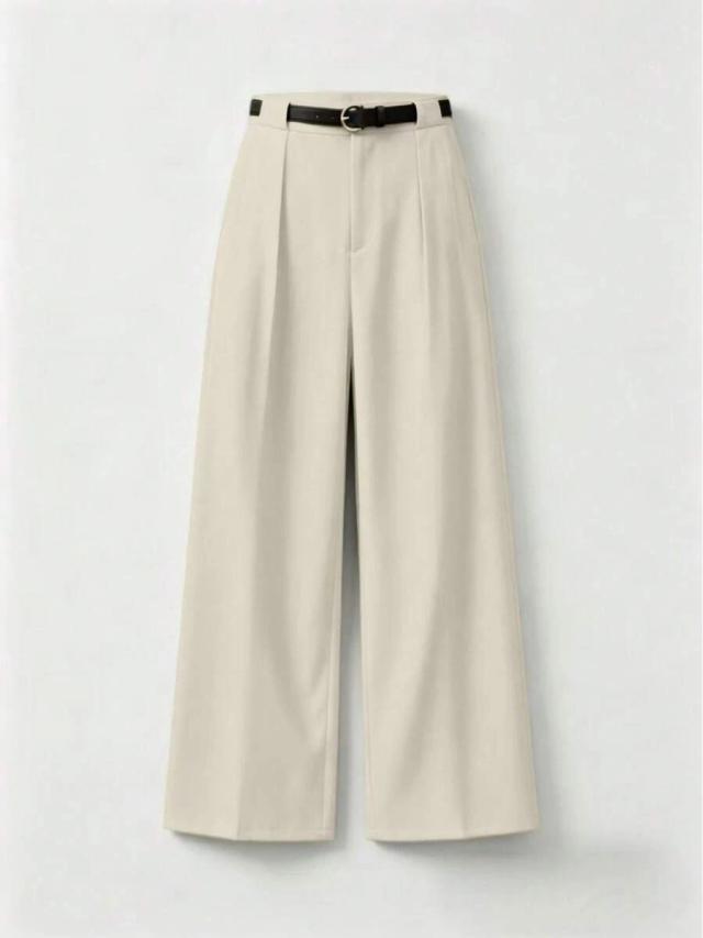 mid waist solid color elegant straight pants