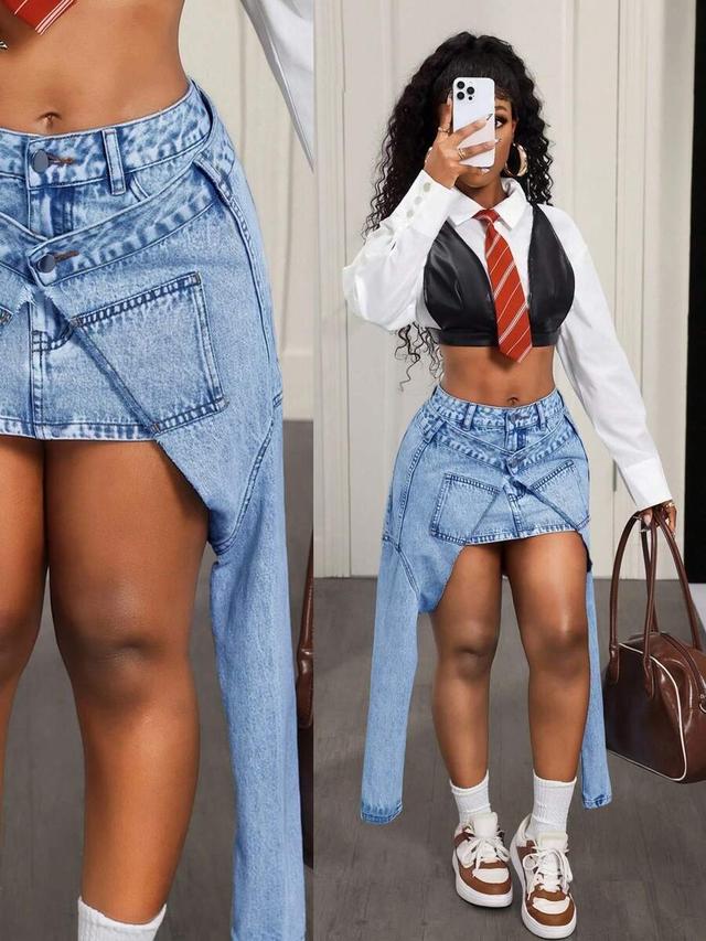 bamgleam women's casual denim mini skirt