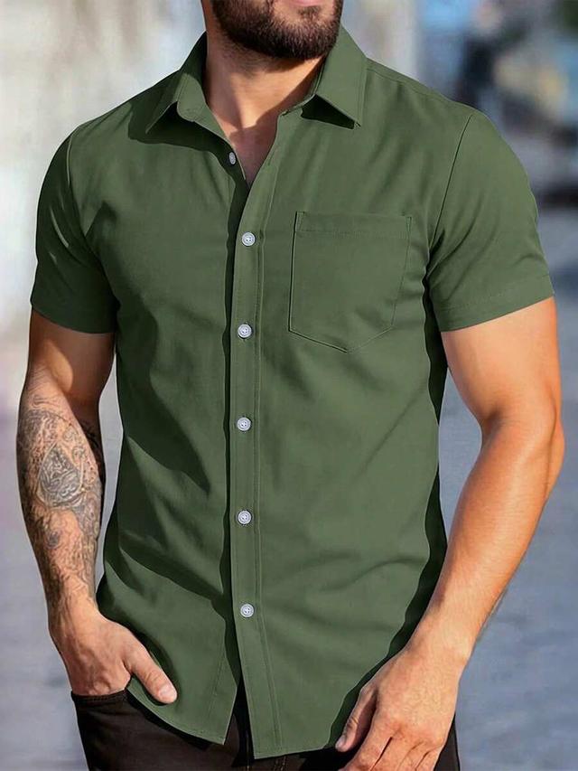 olive green short sleeve button-up shirt