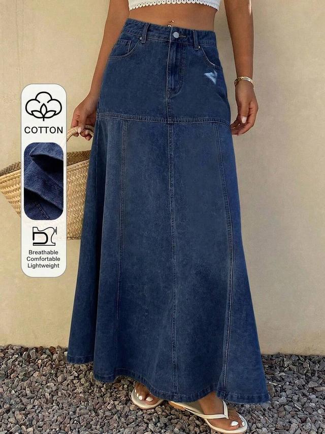 dazy western cowgirl patchwork a-line maxi denim skirt