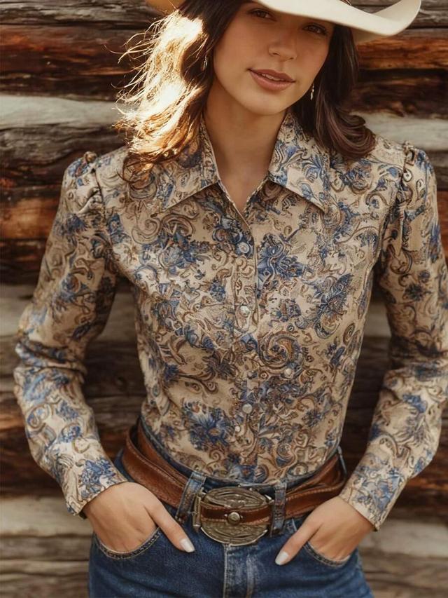 vintage bohemian printed long sleeve casual shirt
