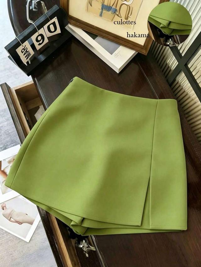 green high waist slit green tailored skort