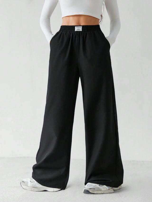 black casual straight leg lounge trousers