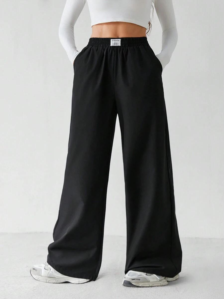 black casual straight leg lounge trousers