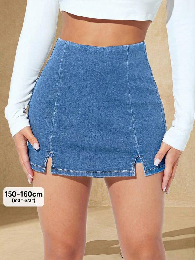 selenza petite blue denim split hem skort