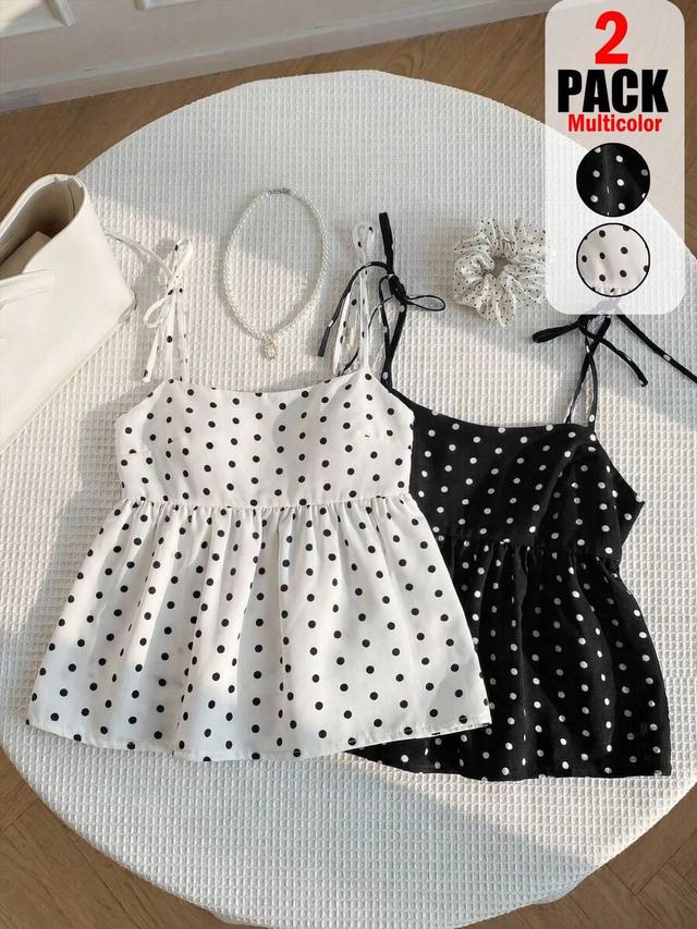 white polka dot woven camisole tank top