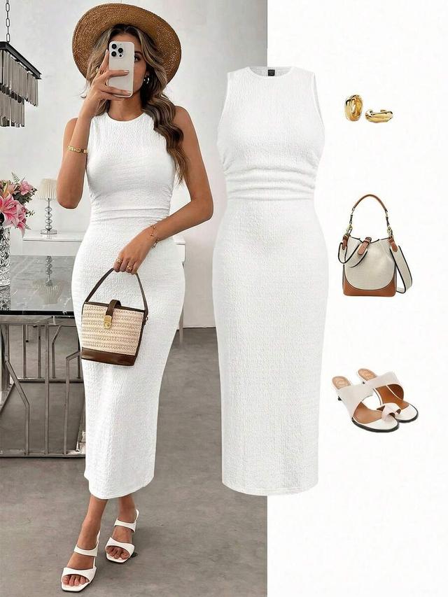 apricot textured knit bodycon midi dress