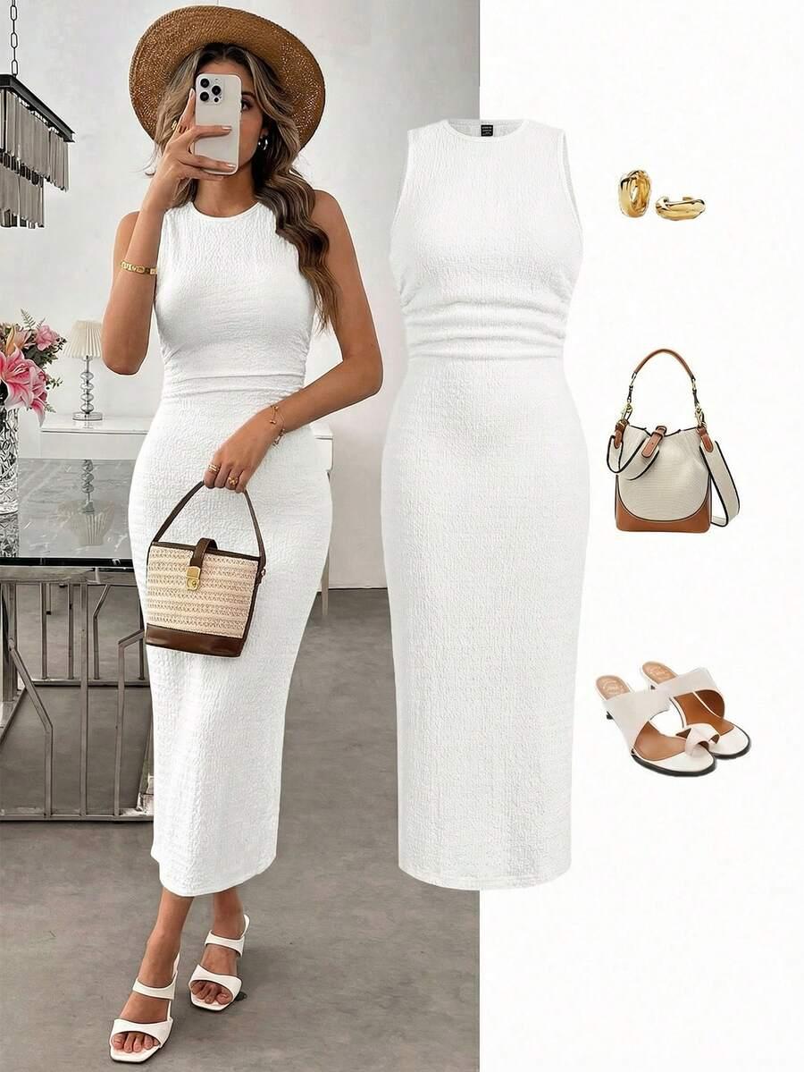 apricot textured knit bodycon midi dress