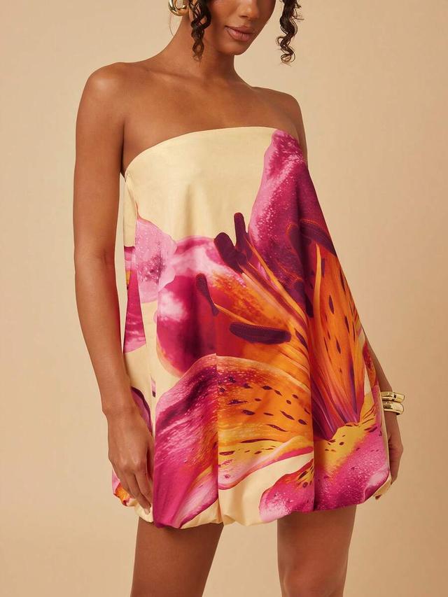travachic orange floral tube bubble dress