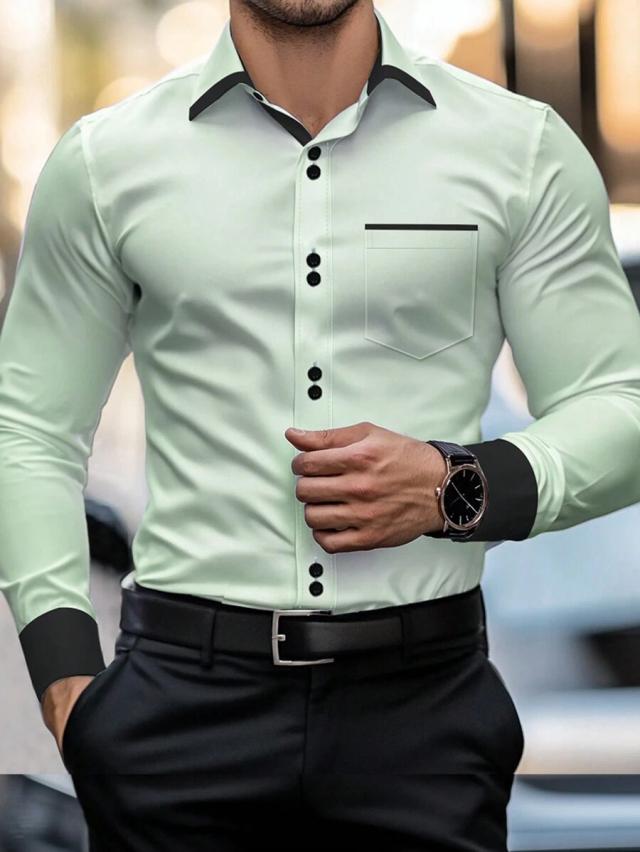 mint green long sleeve formal shirt with contrast trim