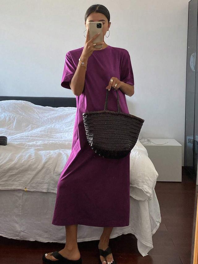 livesso straight cut solid color casual loose short sleeve dress