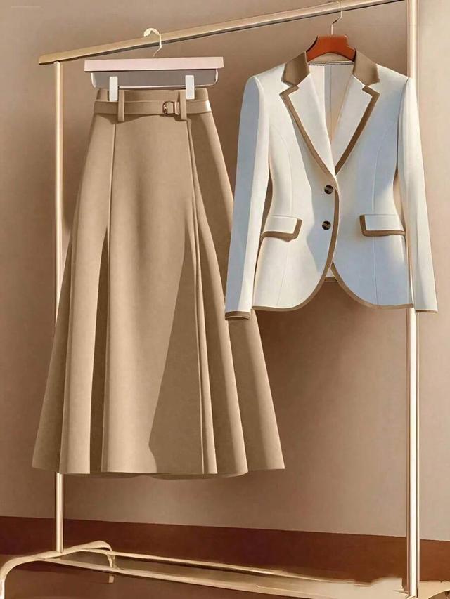 beige a-line midi skirt with side buckle detail