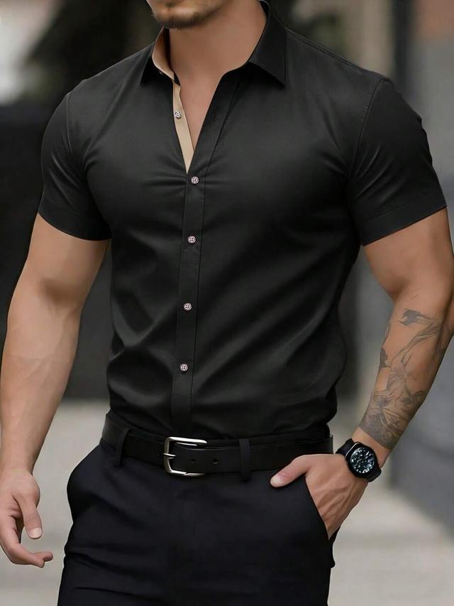 black short sleeve button up business shirt