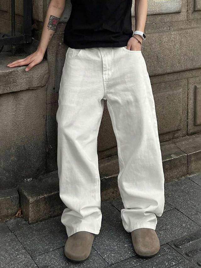white casual straight leg denim jeans