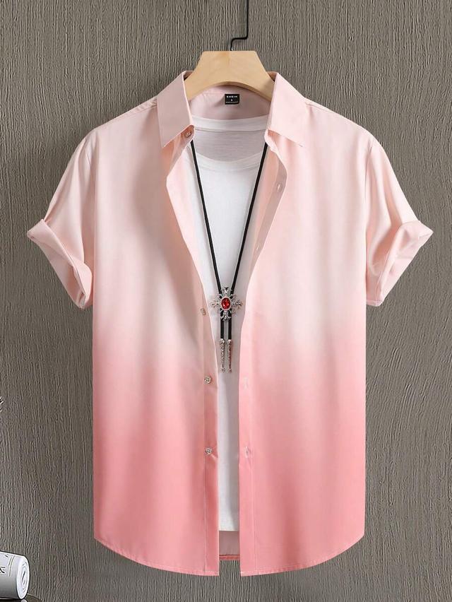 pink ombre short sleeve button up shirt