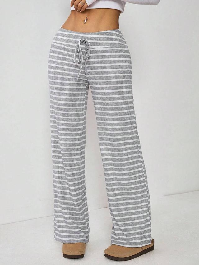 grey striped brushed knit drawstring lounge pants