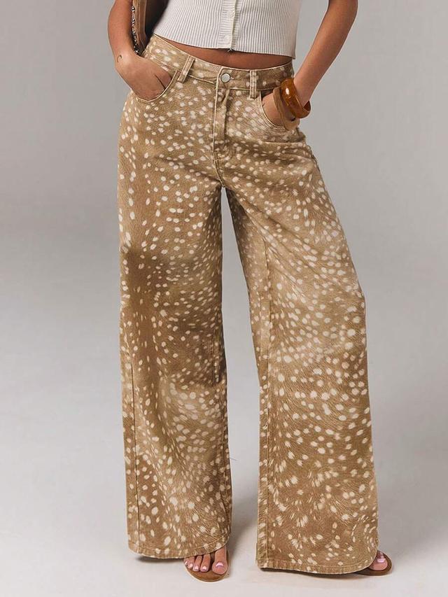 all-over print casual denim long pants