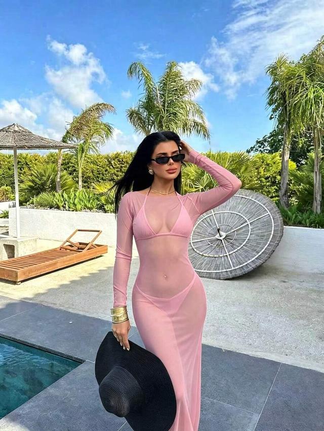 women's sexy bodycon mesh sheer off shoulder long sleeve dress