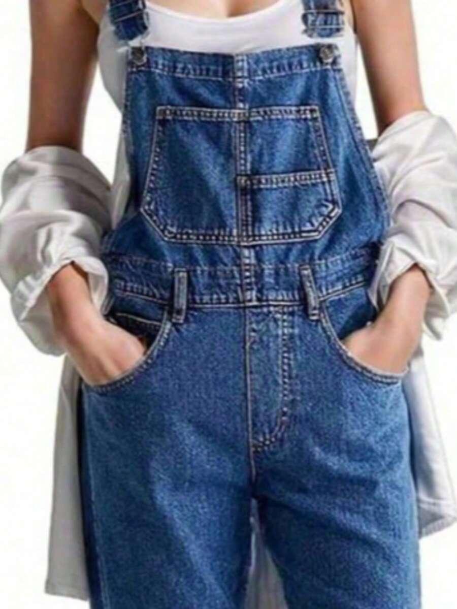 women's y2k style denim overalls with cargo pockets